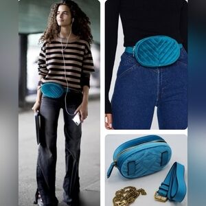 Travel PU Leather Waist Adjustable Belt Bag In Velvet Teal